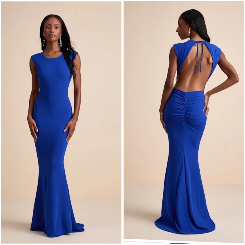 Lulus Captivating perfection Royal Blue Backless Maxi Dress size XL NEW #3G